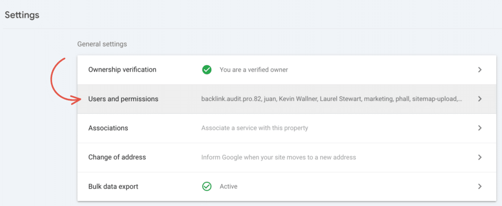 users and permissions gsc
