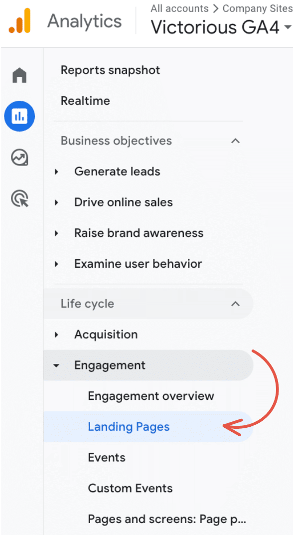 landing pages report