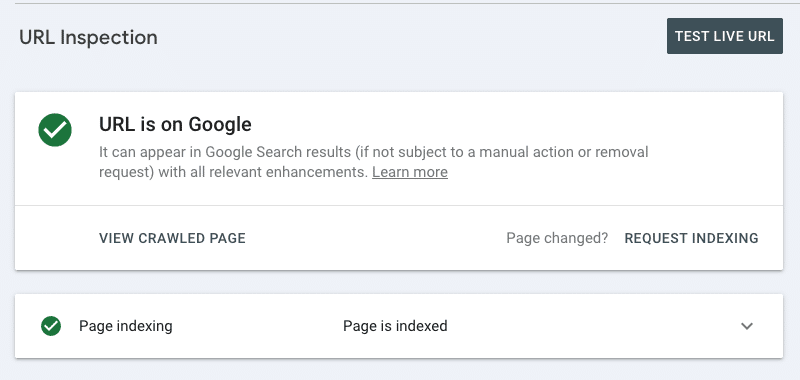 page indexed