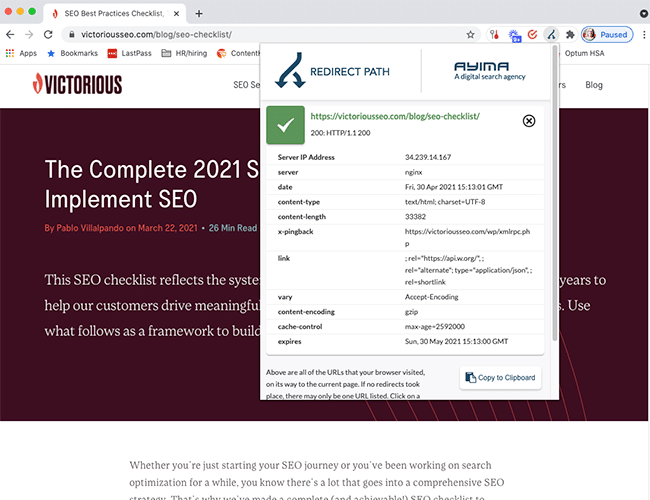 seo chrome extension ayima redirect path