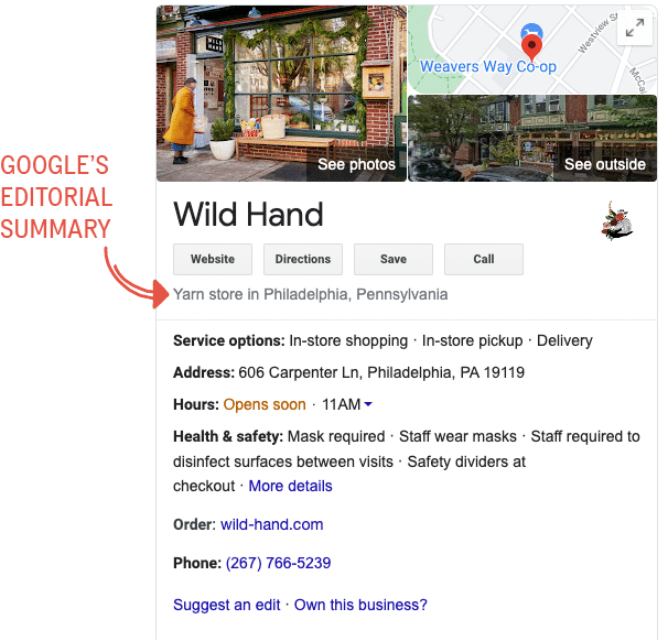 Editorial summary for a Google Business Profile