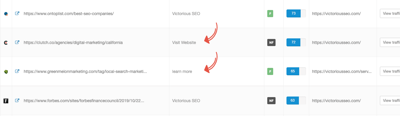 This screenshot shows an example of generic anchor text.