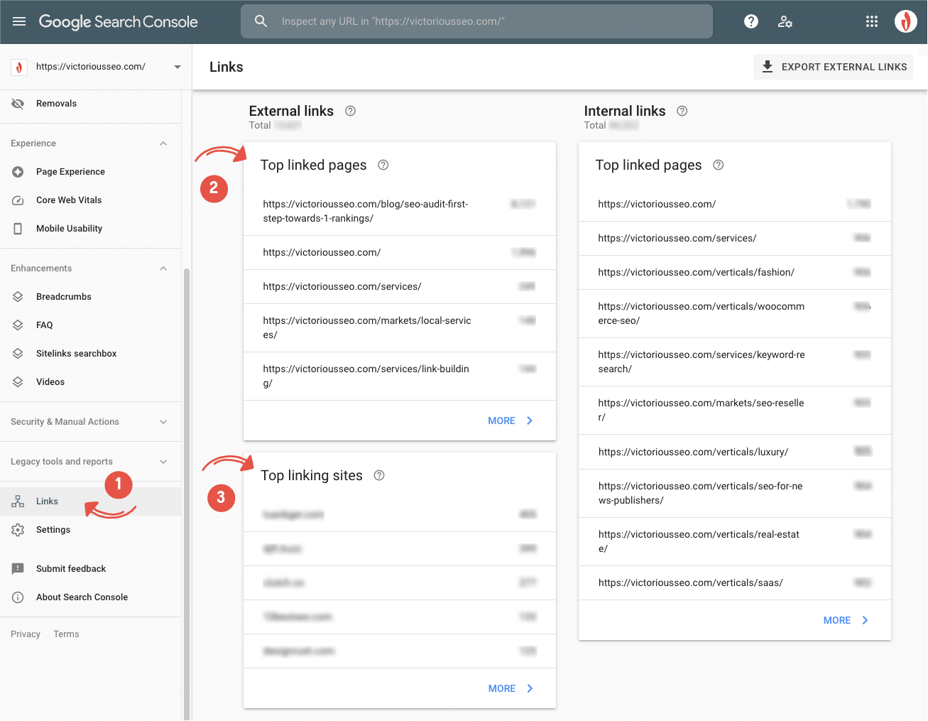 Site linking report in Google Search Console