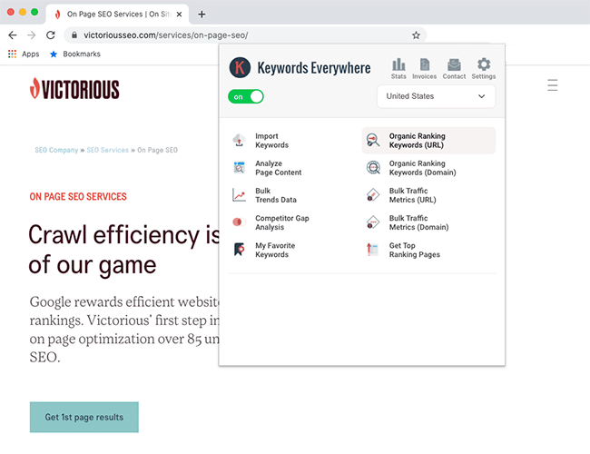Keywork research image from the company Keywords Everywhere