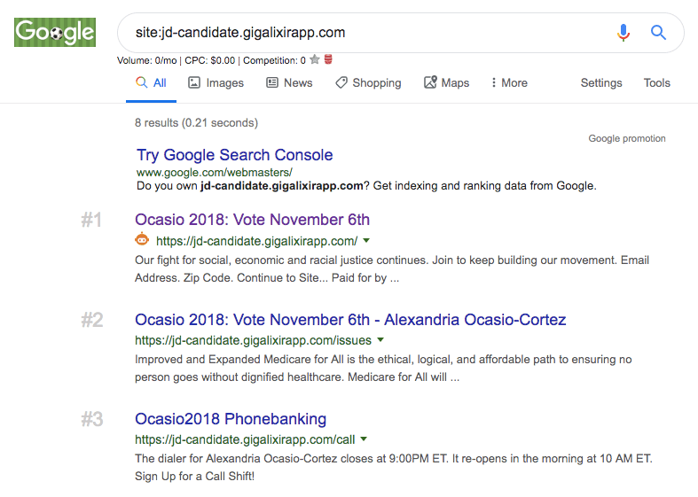 ocasio indexed dev site