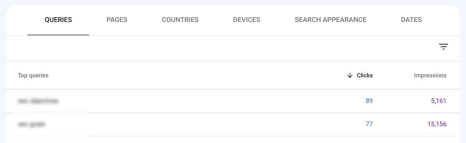 queries for page in GSC