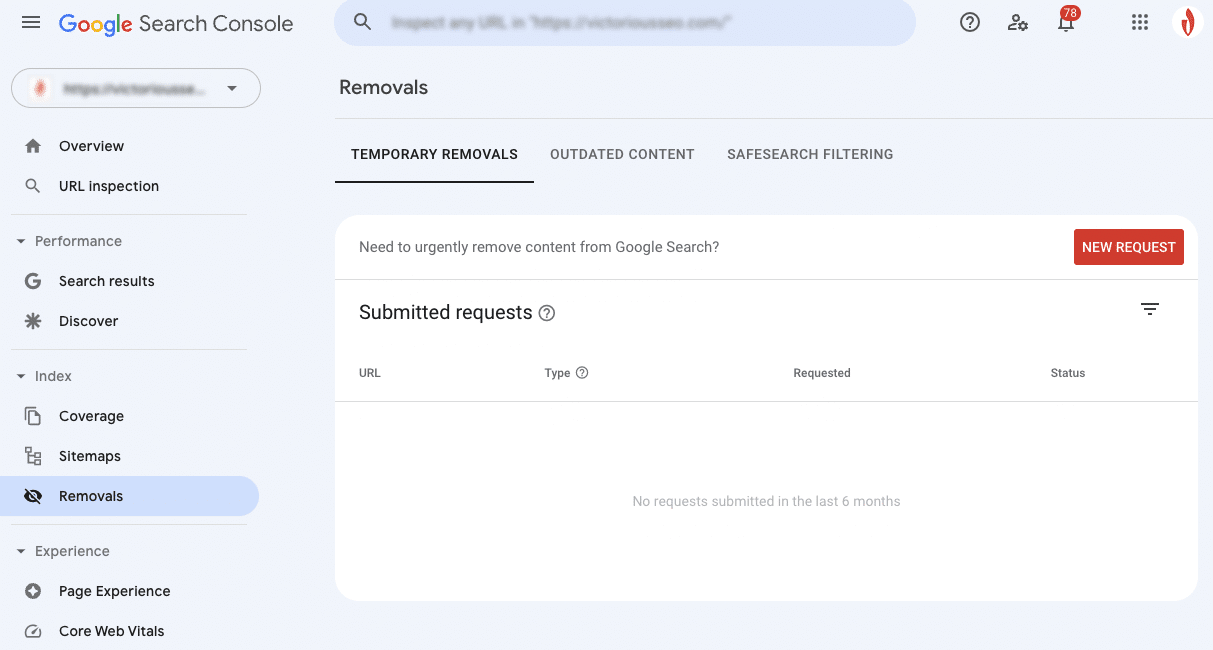 removal of a URL in GSC