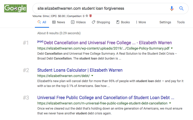 elizabeth warren seo student loans