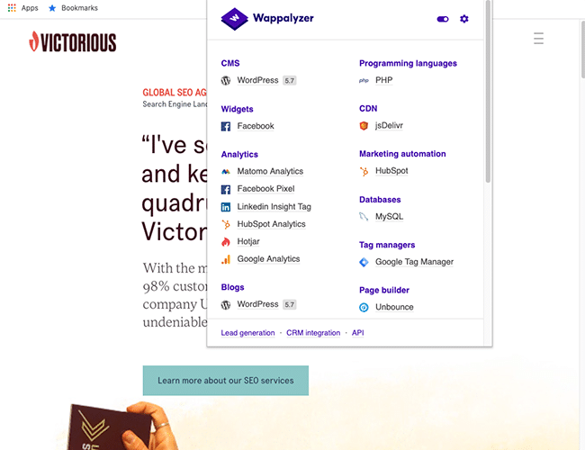 seo chrome extension wappalyzer