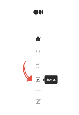 Screenshot that shows the stories icon in the Medium dashboard.