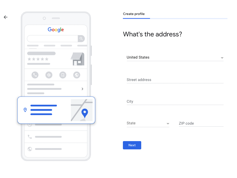 business entry add address screen