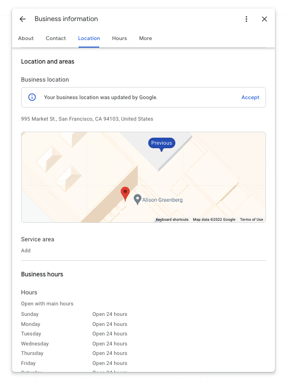 location updated by Google example
