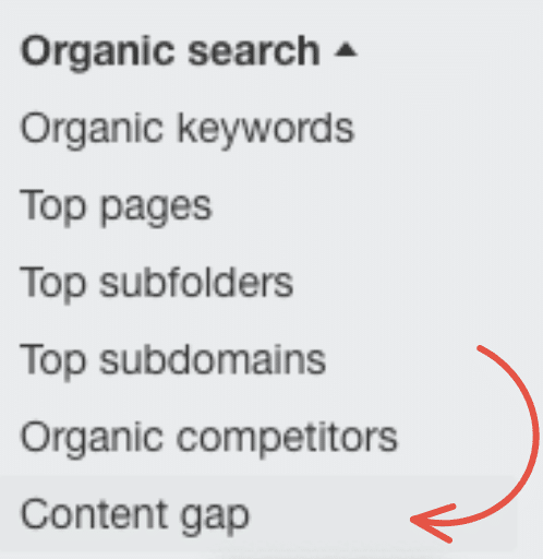 An image showing the Organic Search results menu with submenus displayed