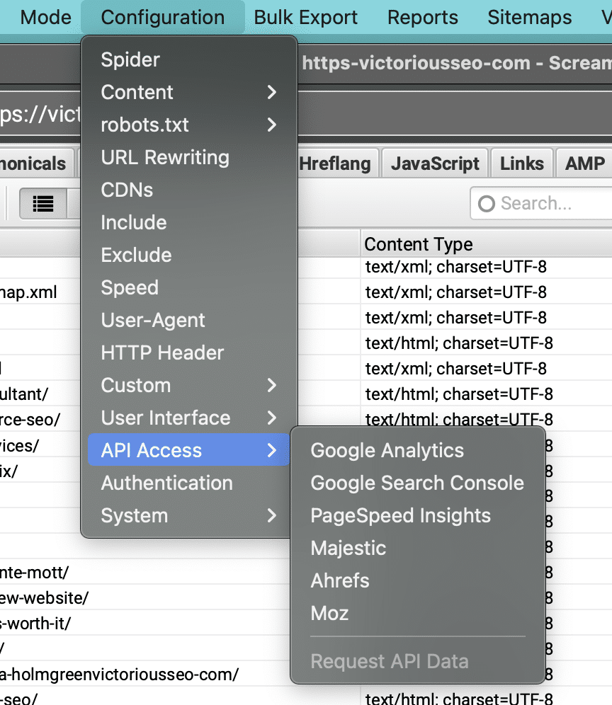 API access in screaming frog