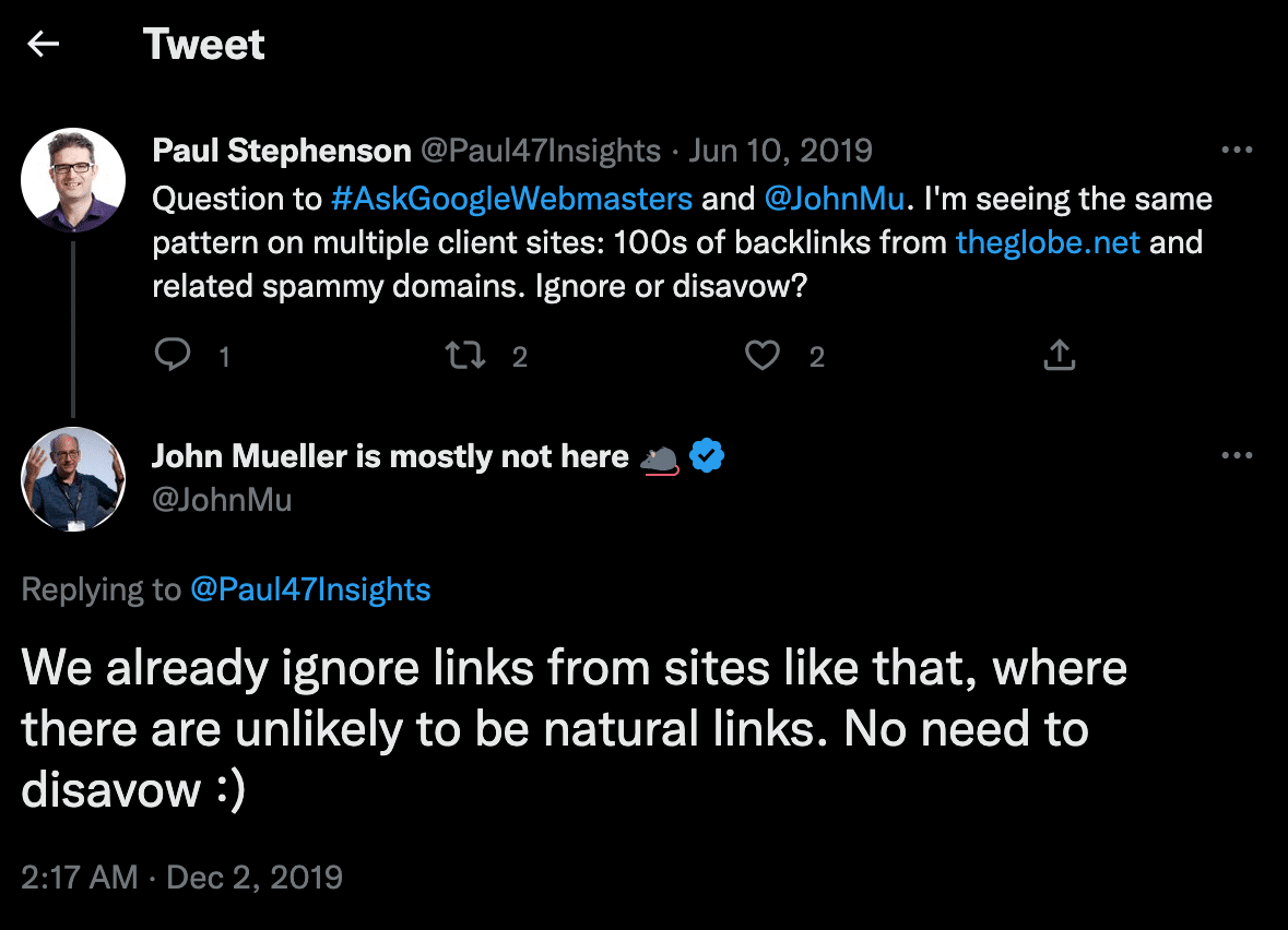 toxic backlinks discussion on twitter