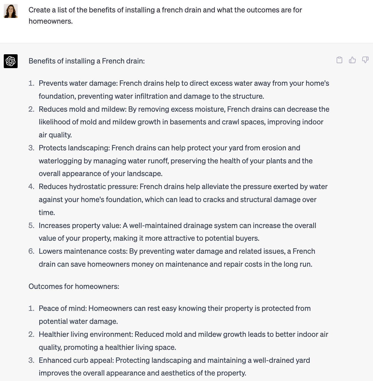 benefits and outcomes writing prompt for chatgpt