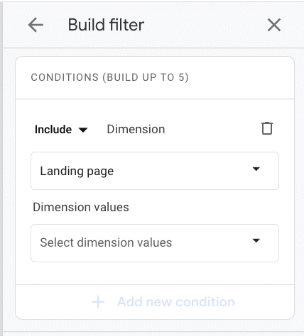 filter by landing page in ga4