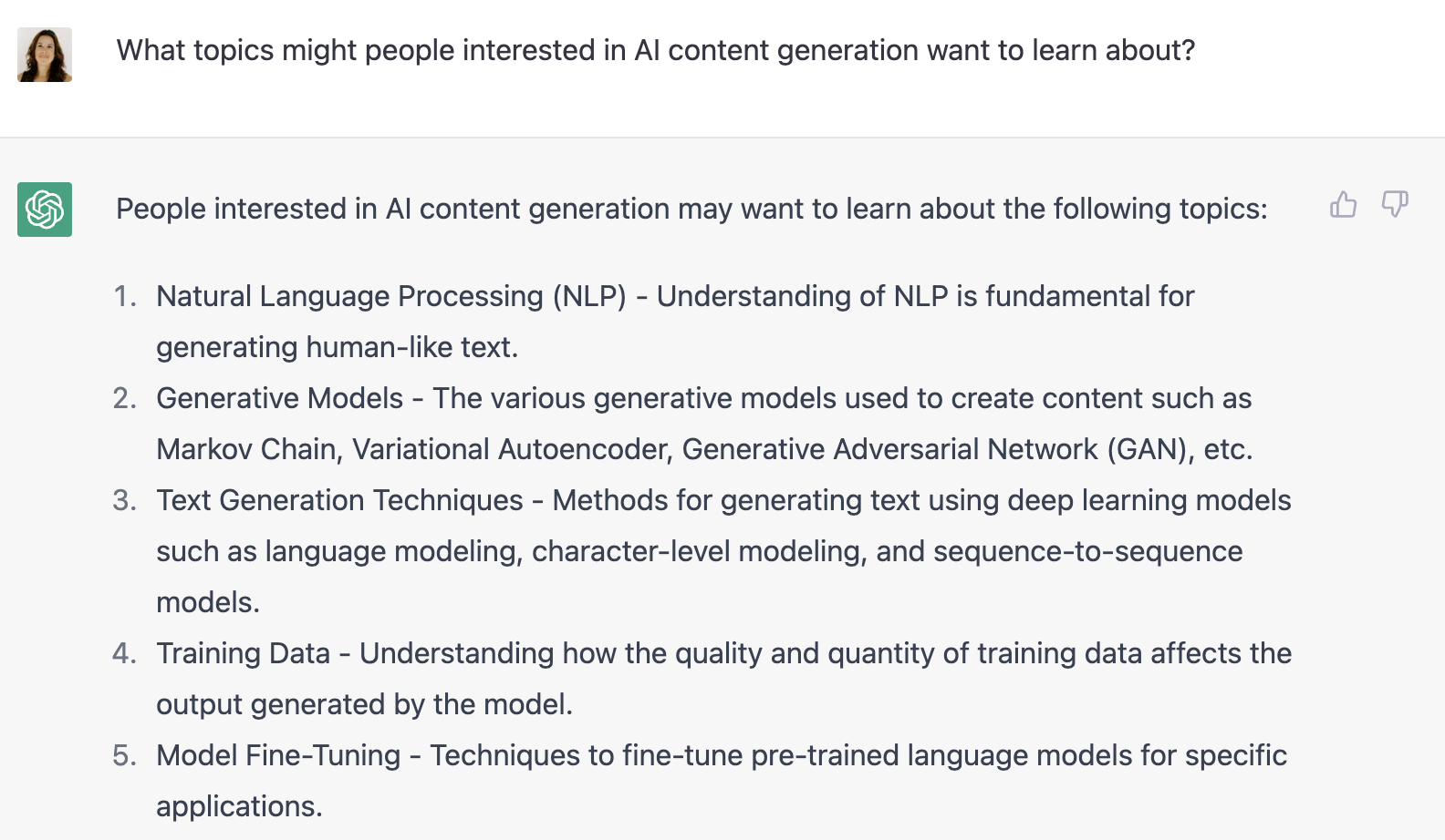 Screenshot of using chatgpt for seo content ideation