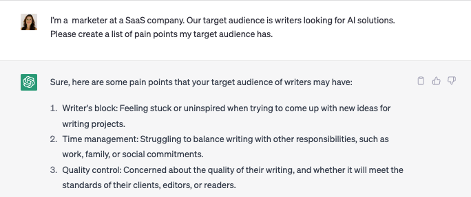 asking ChatGPT for pain points