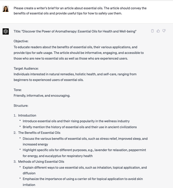 create writers brief in chatgpt with prompt