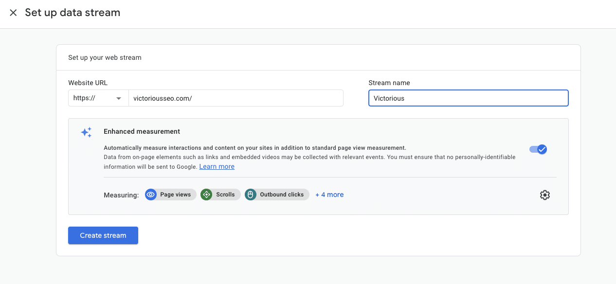 set up data stream in google analytics 4
