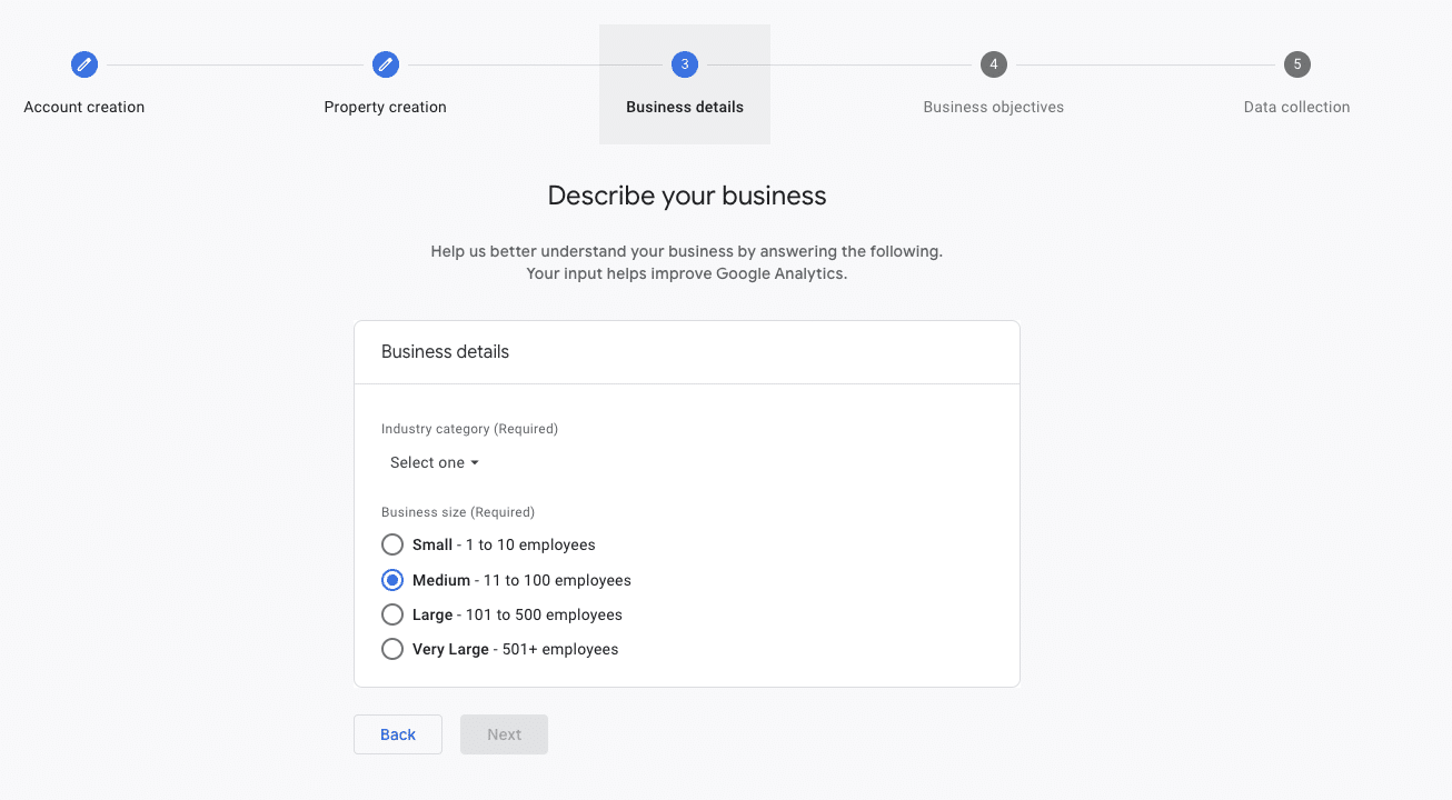 business details setting up ga4