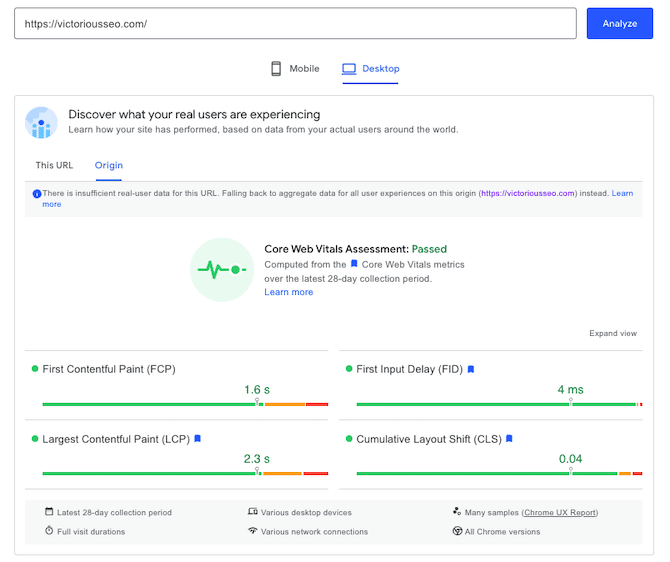 page speed example
