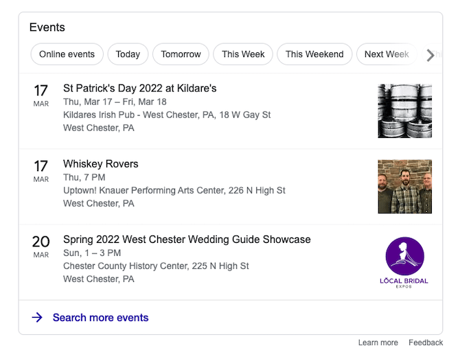 rich snippets events example