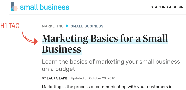 Example of how an h1 tag looks on a web page.