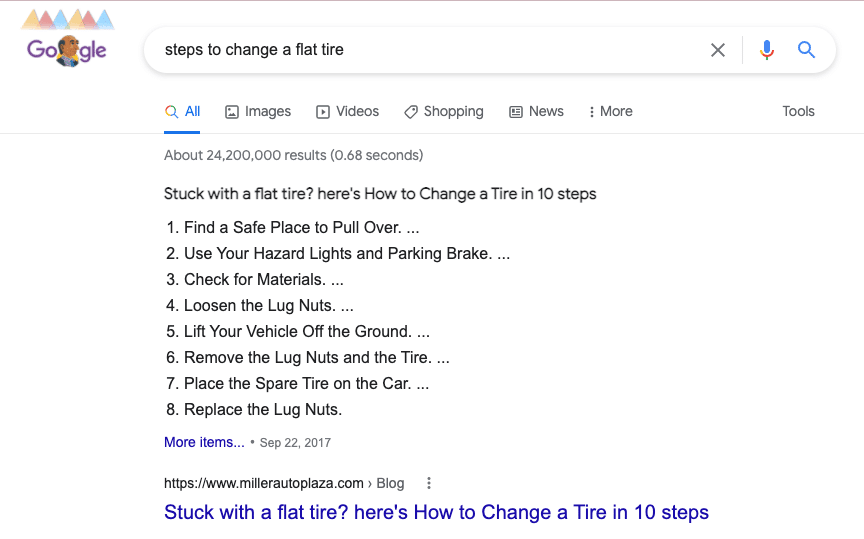 example of a numbered list featured snippet