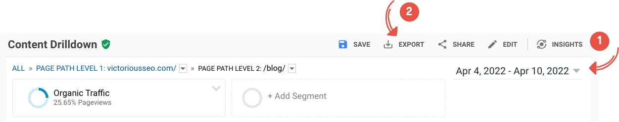 how to export content drilldown in GA