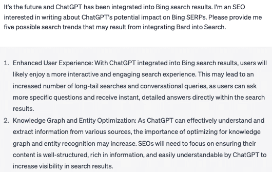 ChatGPT predictions for the future example