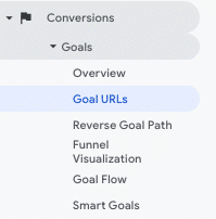 goal URLS in GA menu