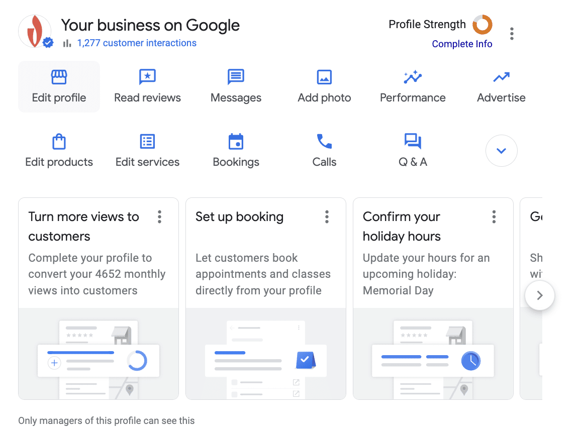 GBP dashboard in Search to show How To Delete a Google Business Listing