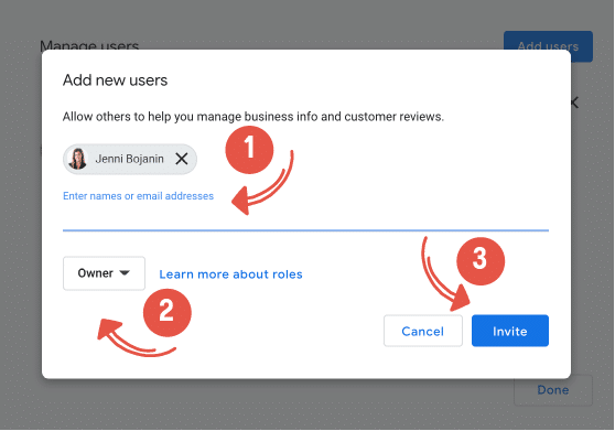 Where to assign Google My Business user roles