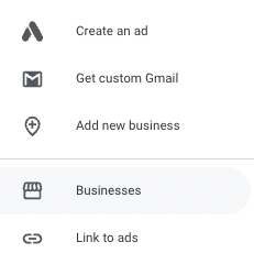 google business account menu