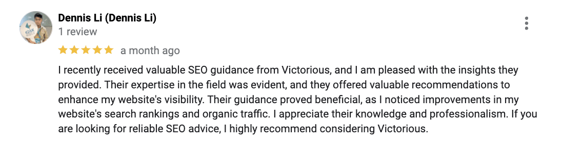 example google review with five stars