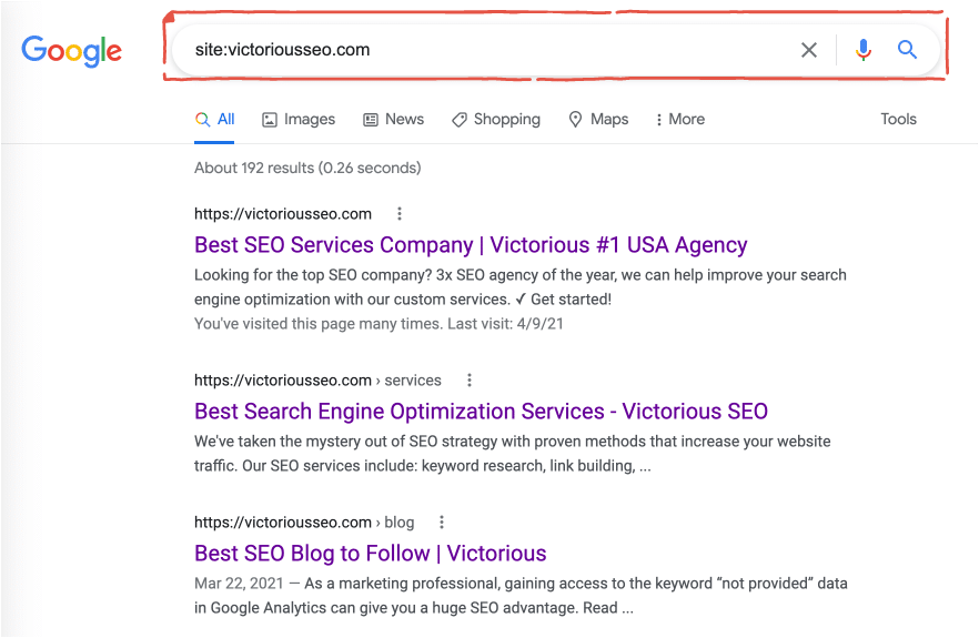 pages indexed by Google
