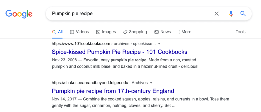 screenshot of google snippet example