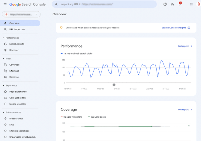 GSC screenshot of view after signing in