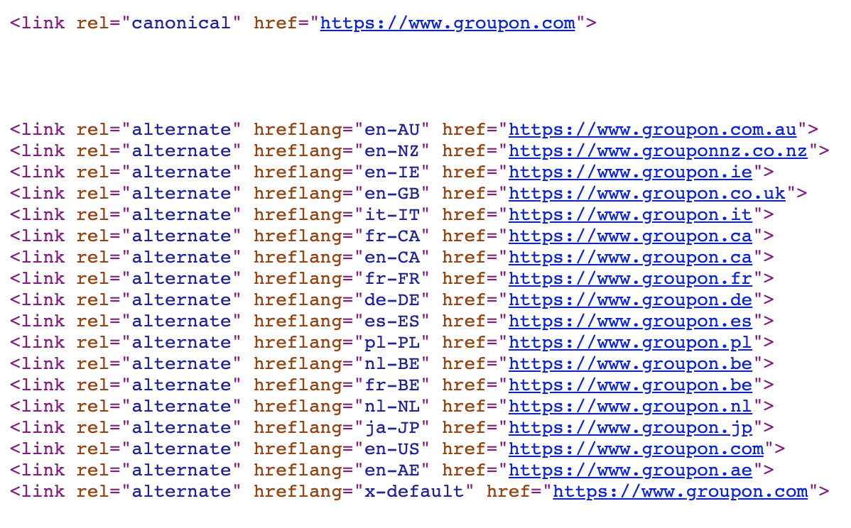 a screenshot of using hreflang tags on a page