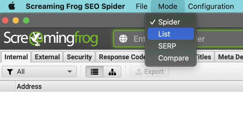 list in screaming frog