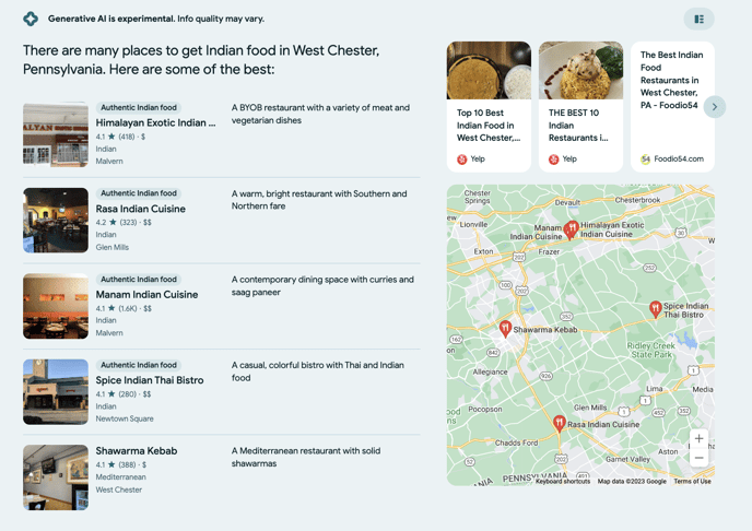 screenshot of local results in a google ai search