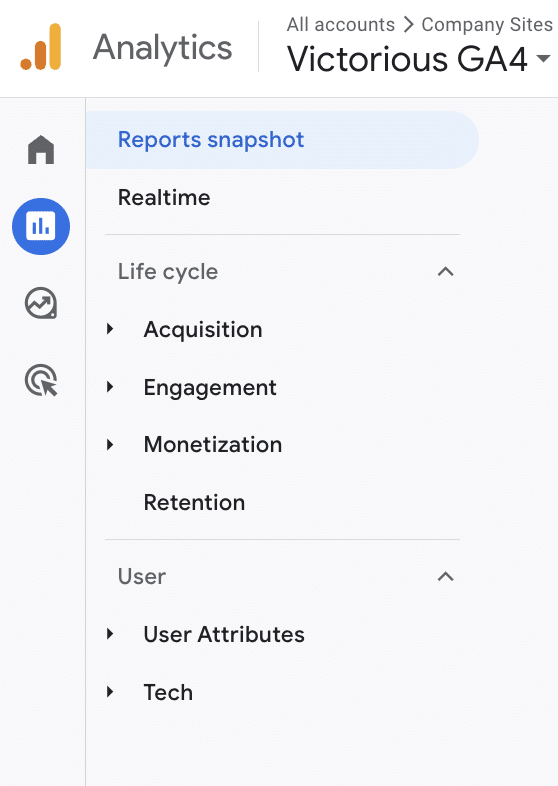 ga4 menu listing reports