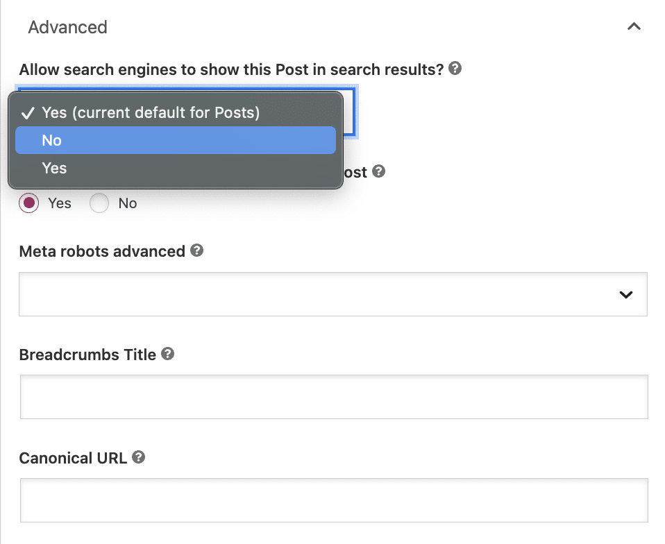 noindexing page in wordpress