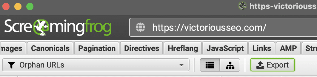 export orphan URLS in screaming frog