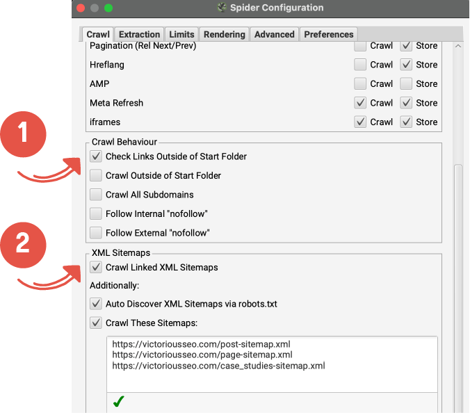 adding sitemaps in spider configuration menu to find orphan pages