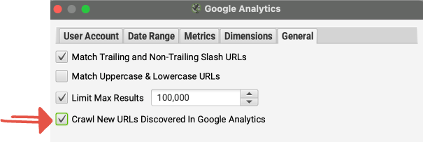 configure GA in screaming frog to find orphaned pages
