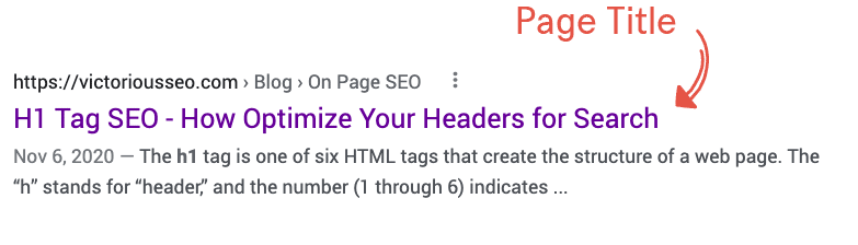 page title example in Google search results