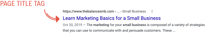 example of how a page title looks on a search engine results page